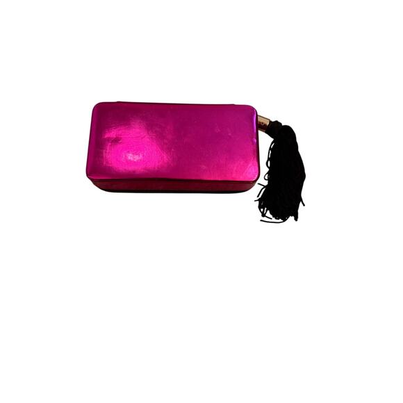 Marc Jacobs Metallic Pink Zip Around Makeup Case Black Tassel Small 6.5x3.5x1.5" - Picture 3 of 5